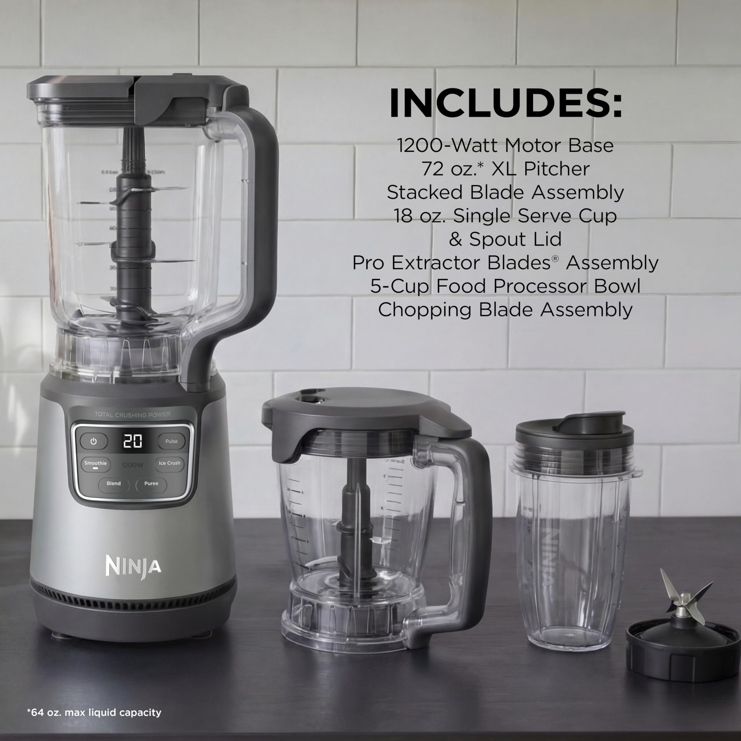 Ninja BlendPro Kitchen System | 72 oz* Full-Size Blender, 5-Cup